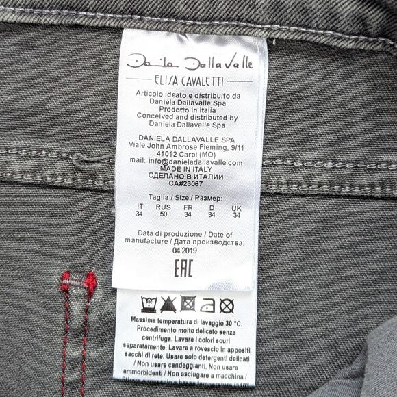 Elisa Cavaletti Pants Embellished Gray Skinny Jeans Crystal Patchwork Womens 12 - Picture 9 of 14